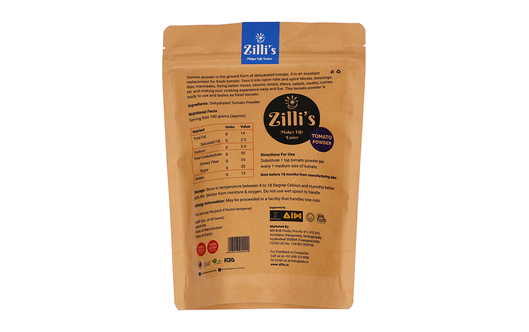 Zilli's Tomato Powder    Pack  250 grams